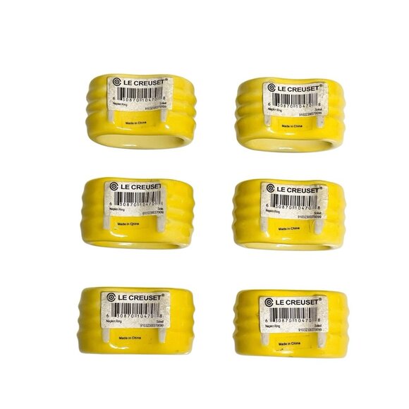 Le Creuset Set Of 6 Yellow Soleil Stoneware Napkin Rings - Picture 4 of 6